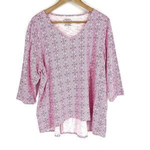 Chicos T Shirt Size 3 Womens XL Pink Medallion Tiles Ultimate Tee Print Top Knit